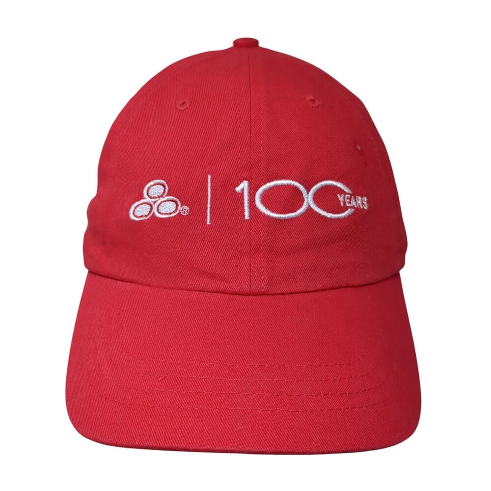 100 Years Strapback Hat Red One Size Adjustable Embroidered Clique